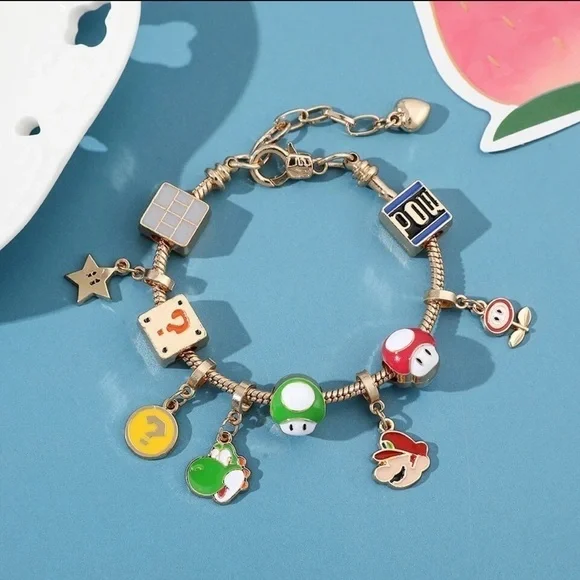 Gold Plated Super Mario Bros Nintendo Themed Charm Bracelet - Picture 6 of 6